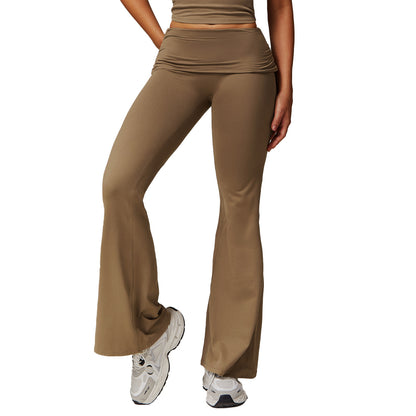 Wool Pleated Yoga Fold High Waist Running Sports Skinny Versatile Bell-bottom Pants Women - NOVA ARC MARKETPLACE