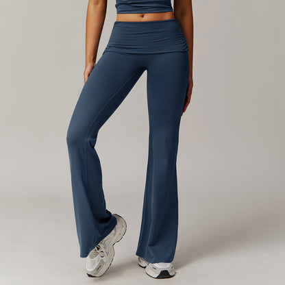 Wool Pleated Yoga Fold High Waist Running Sports Skinny Versatile Bell-bottom Pants Women - NOVA ARC MARKETPLACE