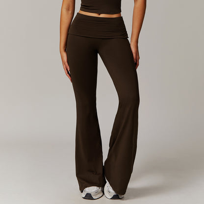 Wool Pleated Yoga Fold High Waist Running Sports Skinny Versatile Bell-bottom Pants Women - NOVA ARC MARKETPLACE