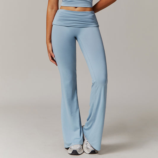 Wool Pleated Yoga Fold High Waist Running Sports Skinny Versatile Bell-bottom Pants Women - NOVA ARC MARKETPLACE